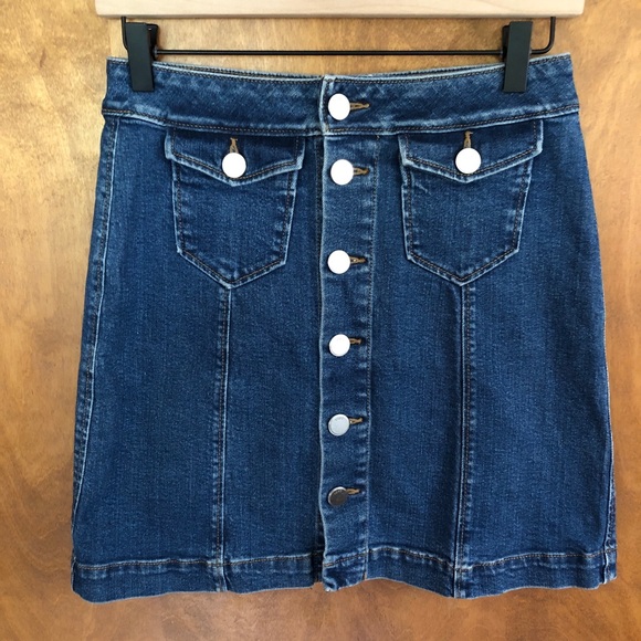 Loft A-line Denim Jean Skirt Button Up Preppy Boho Mod Y2K Coastal Nautical Mod - Picture 1 of 13